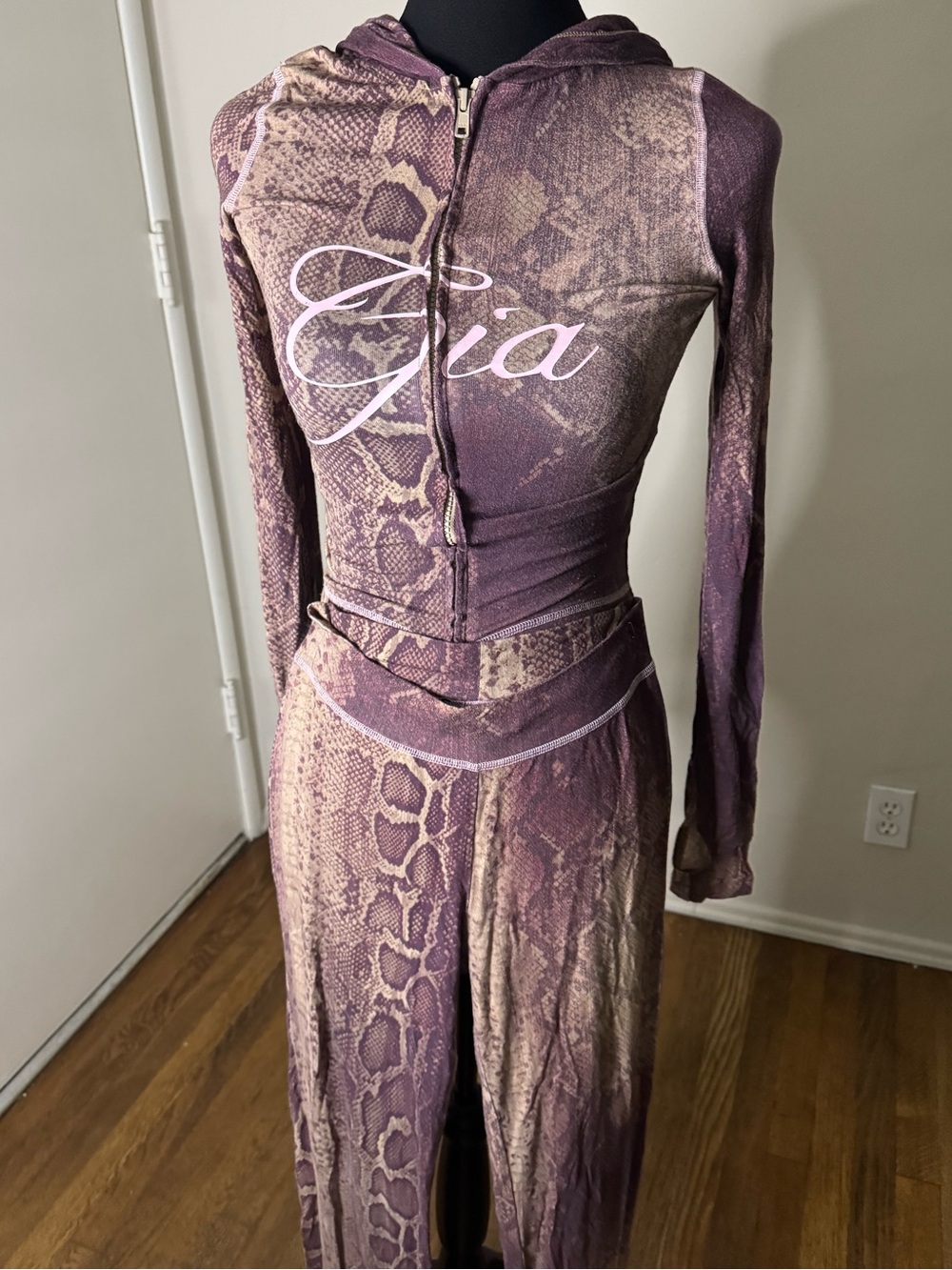 I.AM.GIA Snakeprint Hooded Zip Jumpsuit in Mauve